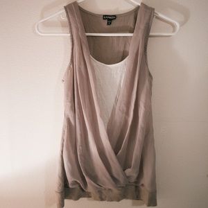 Express Tan/White Drape Top Blouse